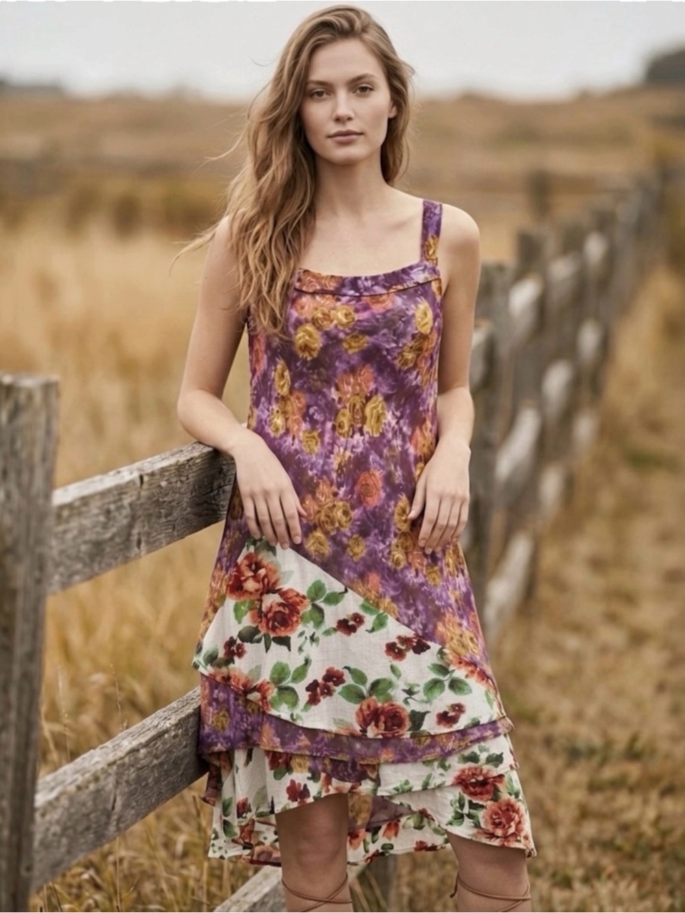 Gregory Parkinson Cottage Patchwork Floral Midi Dress Sz S Boho Sundress